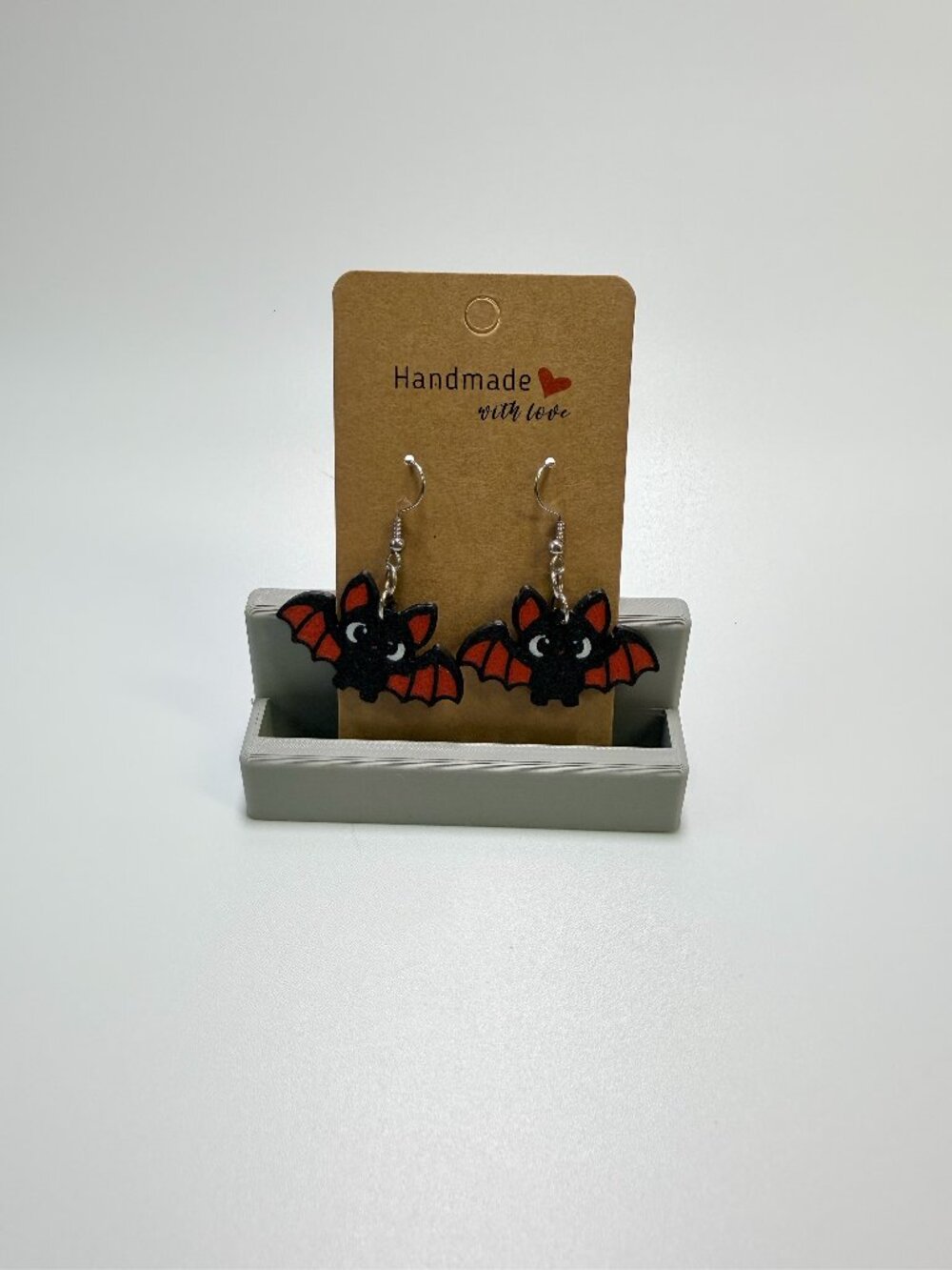 Cute Bat Halloween Dangle Earrings 3D Printed Lightweight Black Red Handmade NEW